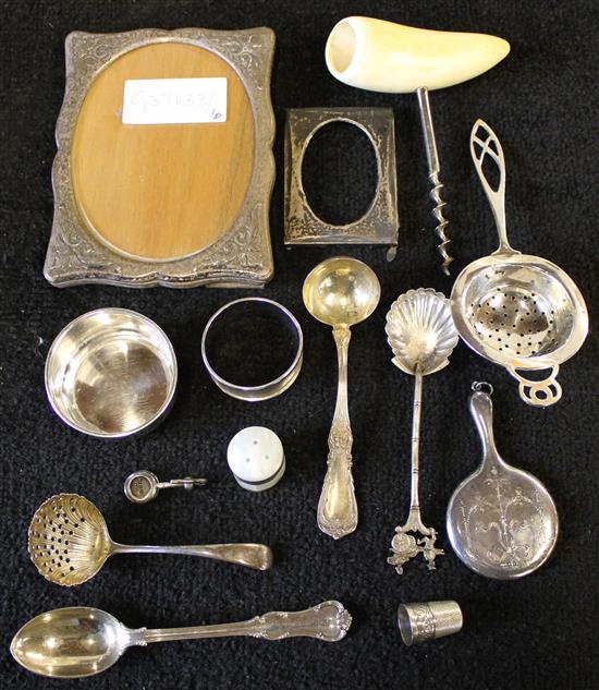 Silver strainer, miniature hand mirror etc